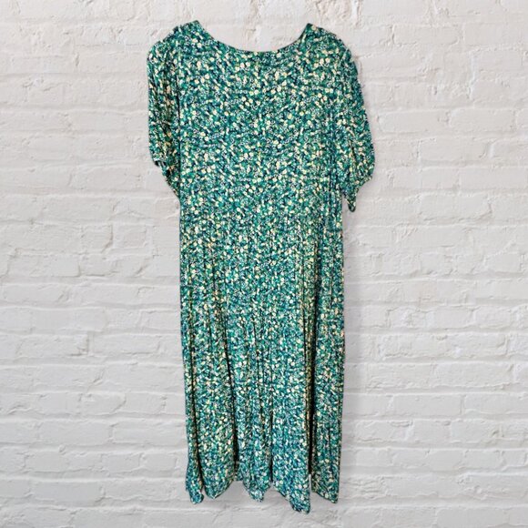 XL Old Navy Green Floral Puff-Sleeve Button-Front Midi Swing Dress - Picture 5 of 7